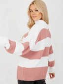 Striped knitted sweater with high collar 