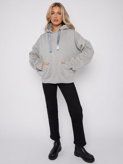 Übergroßer Hoodie mit plissierten Ärmeln