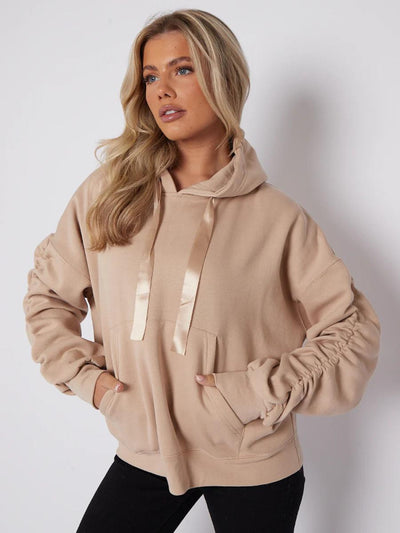 Übergroßer Hoodie mit plissierten Ärmeln