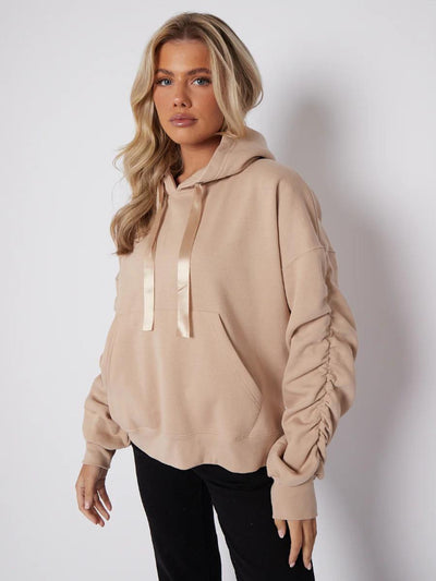 Übergroßer Hoodie mit plissierten Ärmeln