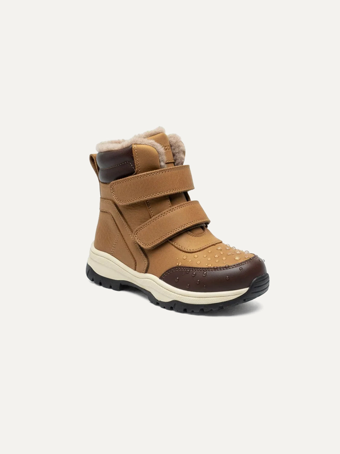 Winterliche Lederstiefel mit Klettverschluss aus Leder und Echtfell