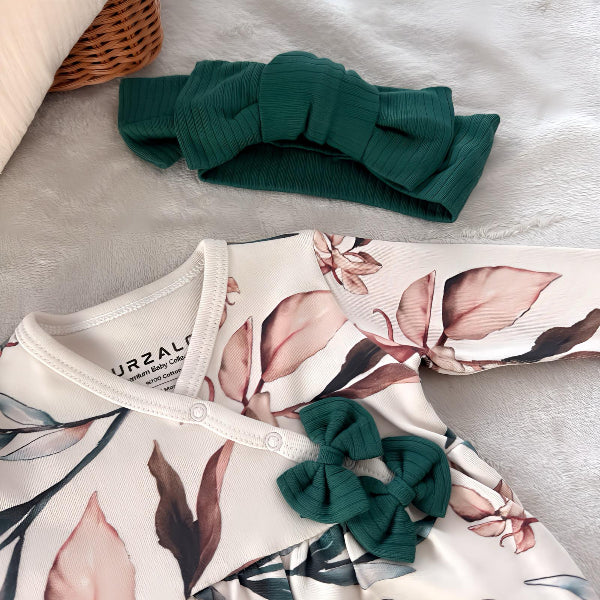 Set for babies with a strap - Dark green and beige combination