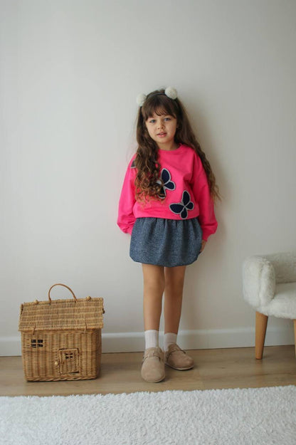 Children's set - pink sweater and skirt with ruffles