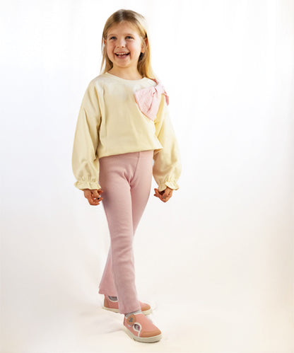 Children's tracksuit set with bow - beige top and pink pants (104-122)
