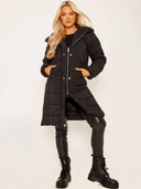 Padded longline coat with hood 