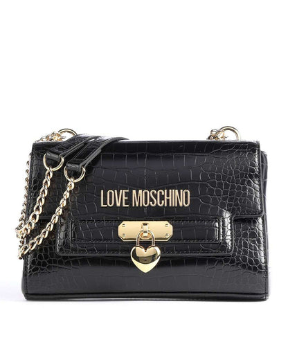 Schwarze Love Moschino-Tasche mit Kette und goldenen Details