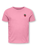 Only Mini — T-Shirt mit gestickter Erdbeere | Rosa