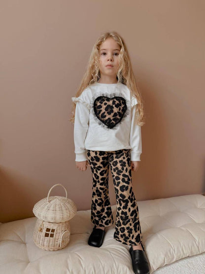 Children's set - white T-shirt and leopard pants