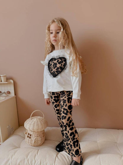 Children's set - white T-shirt and leopard pants