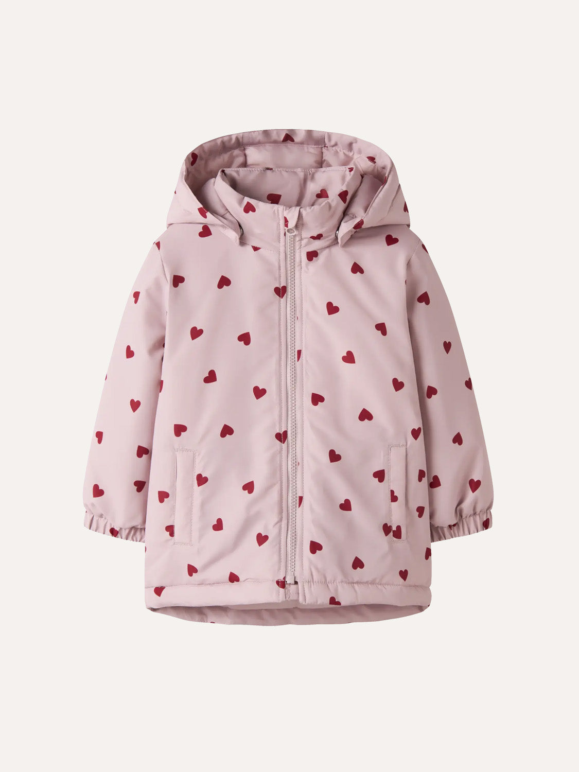 Name It water-repellent warm jacket for girls with heart pattern