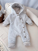 Teddybär-Babyoverall aus Baumwolle mit Kapuze – Braun und Grau