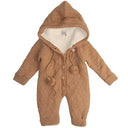 Winter knitted overalls for babies with a hood
