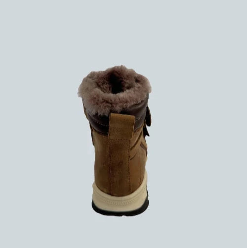 Winter leather boots with leather Velcro strap