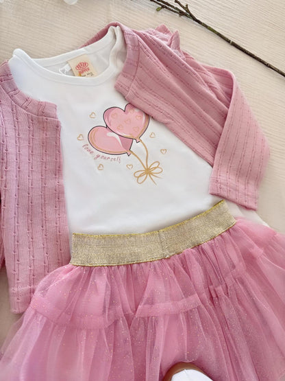 Children's set with cardigan, T-shirt and tulle skirt