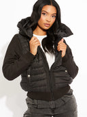 Bomber puffer jacket with ribbed sleeves 