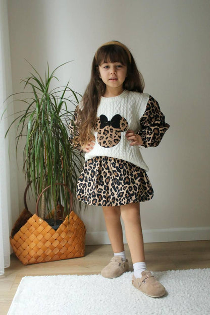 Kinderset - Leopardenkleid und Strickweste