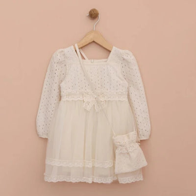 Formelles Kinderkleid mit Handtasche – weiße Spitze