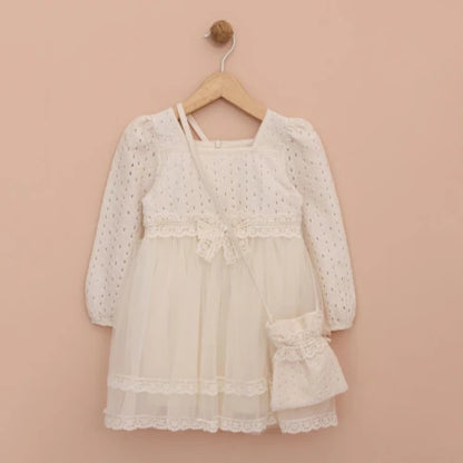 Formelles Kinderkleid mit Handtasche – weiße Spitze