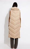 Longline vest with hood and high collar 