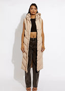 Longline vest with hood and high collar 