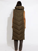 Longline vest with hood and high collar 