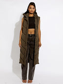 Longline vest with hood and high collar 