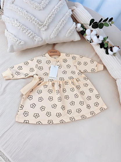 VAUVA children's organic cotton dress with ribbon - Cherry and Flower motif