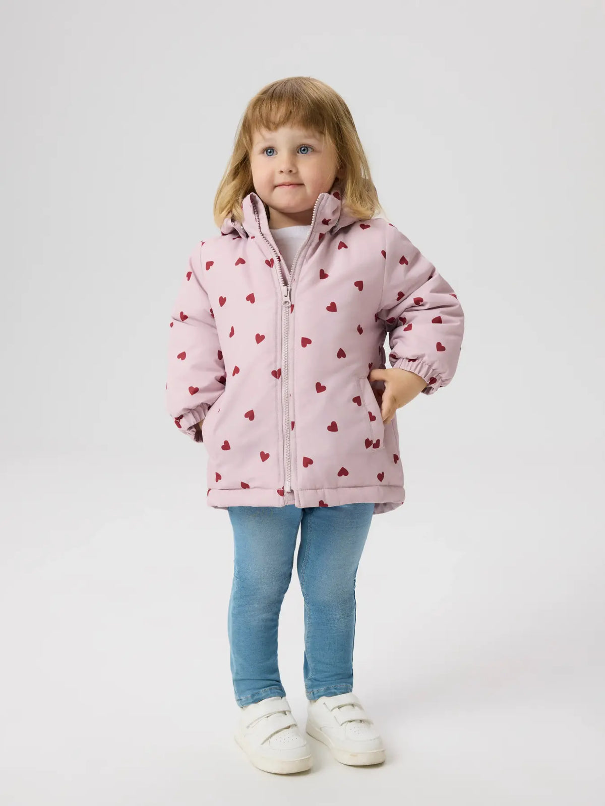Name It water-repellent warm jacket for girls with heart pattern