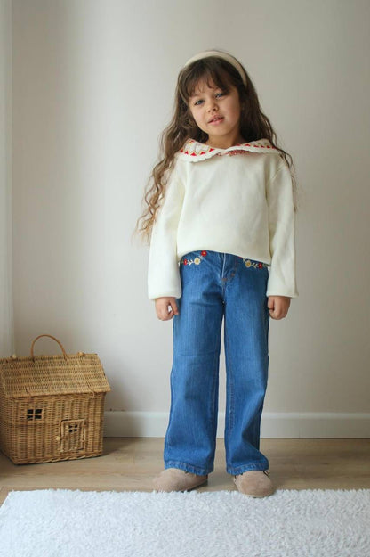 Children's matching set - jeans and sweater with embroidered details
