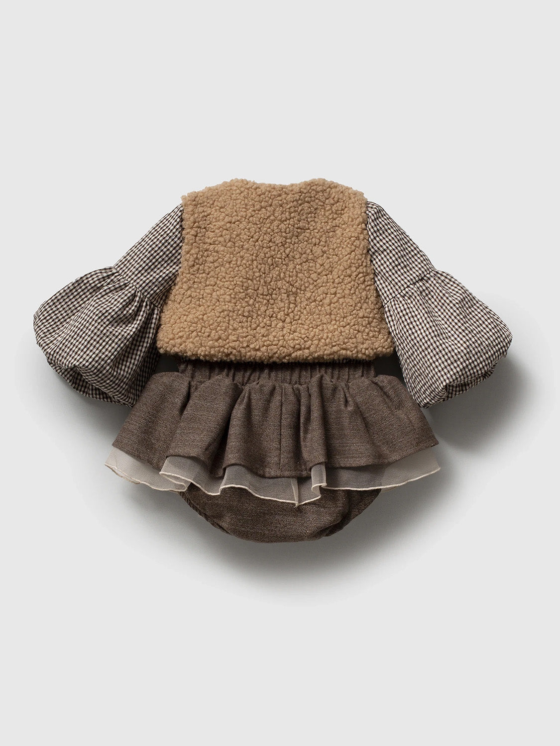 Cumino Dječji 3-Dijelni Komplet - Karirani Shirt, Fluffy Prsluk & Crne Kratke Hlače