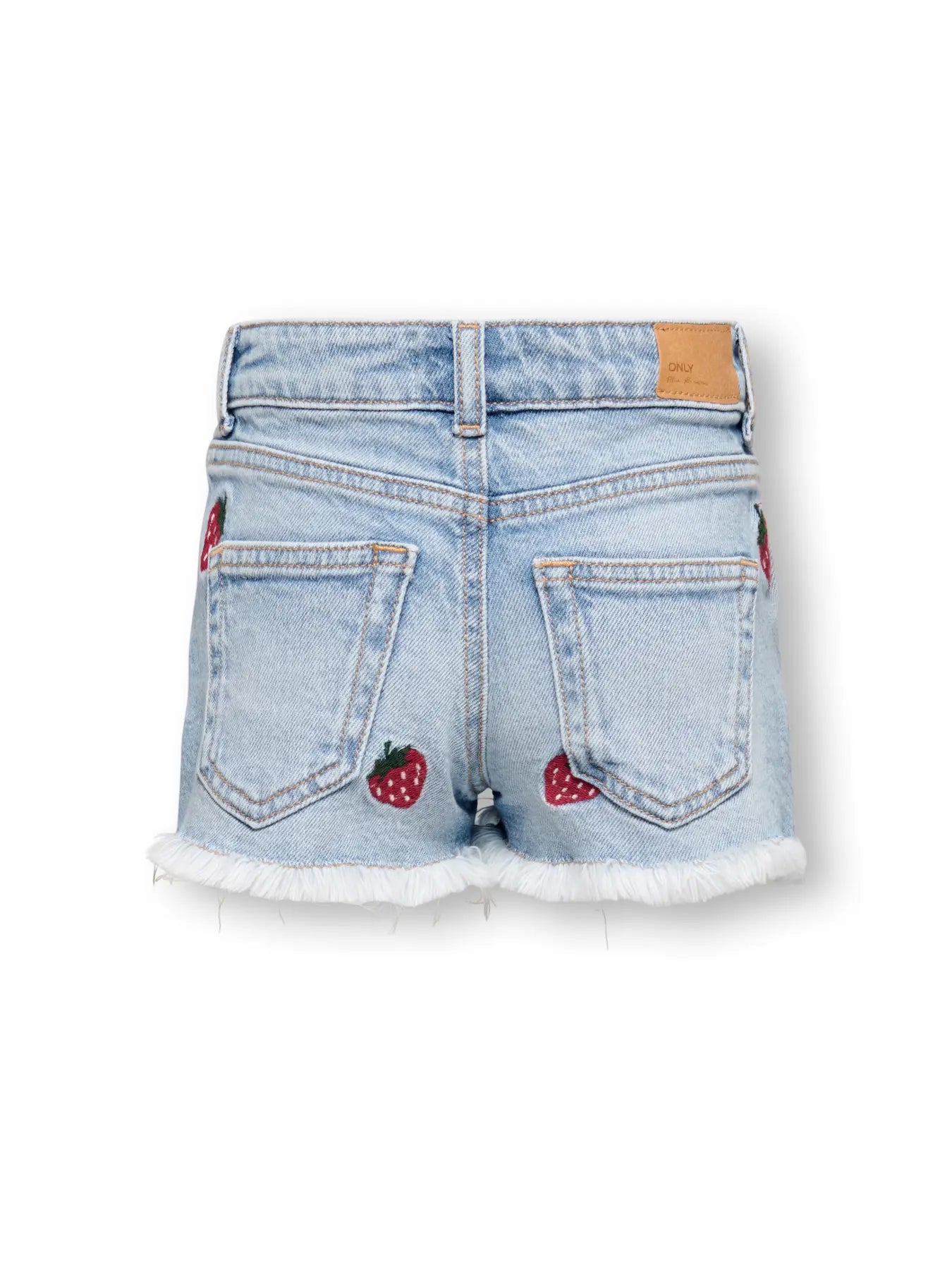 Only Mini — Jeans-Shorts mit Erdbeer-Stickerei | Hellblau