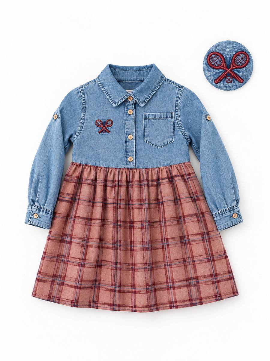 Kinderkleid mit Jeansoberteil und kariertem Rock
