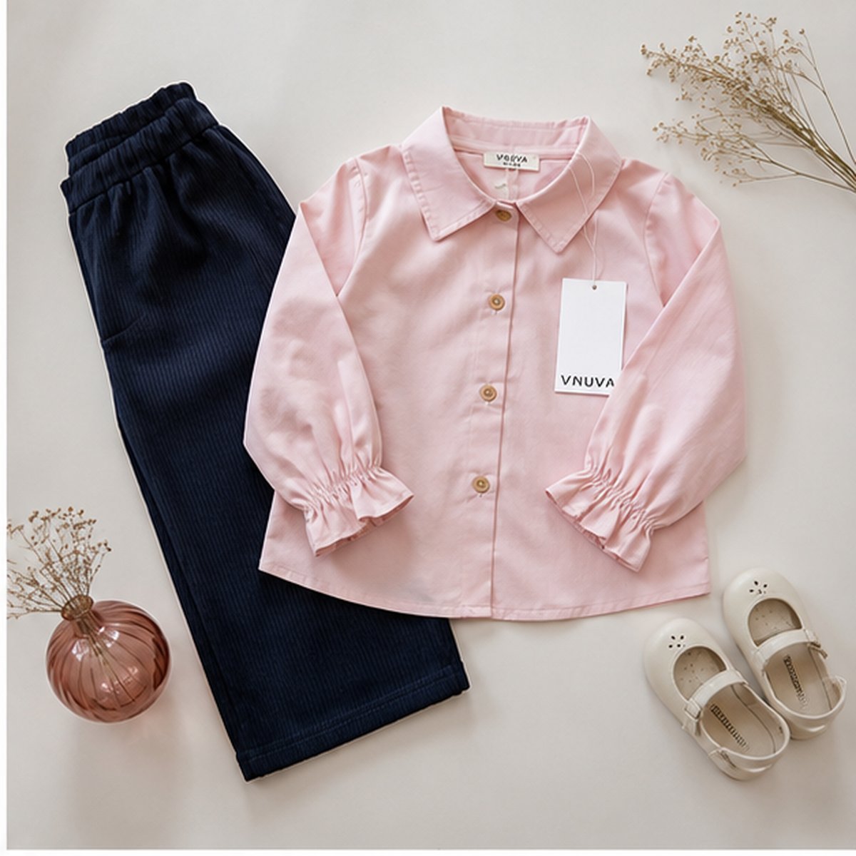 VAUVA girls' organic cotton set - Beige and Pink