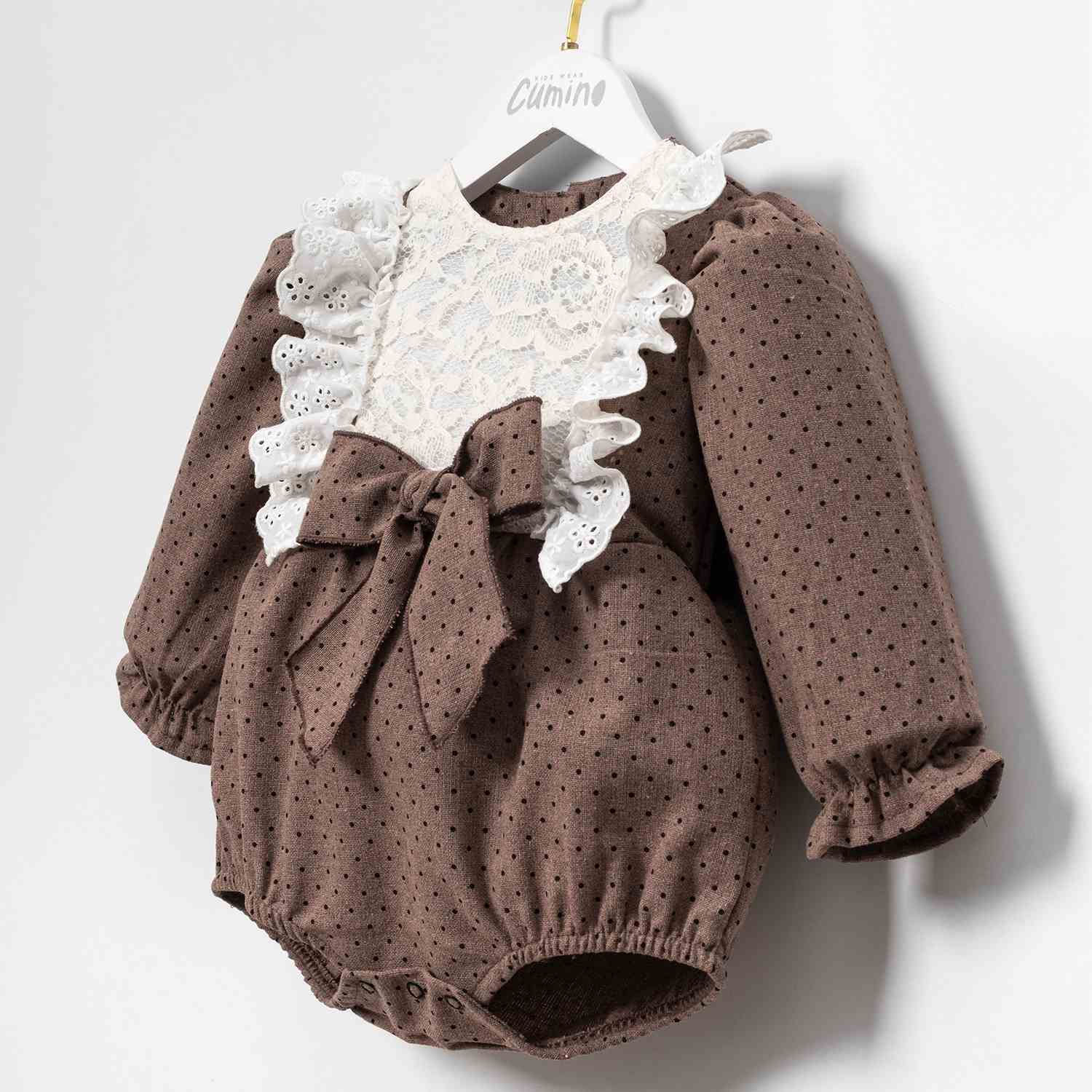 Elegant bodysuit with lace and bow for girls – Cumino (100% cotton)