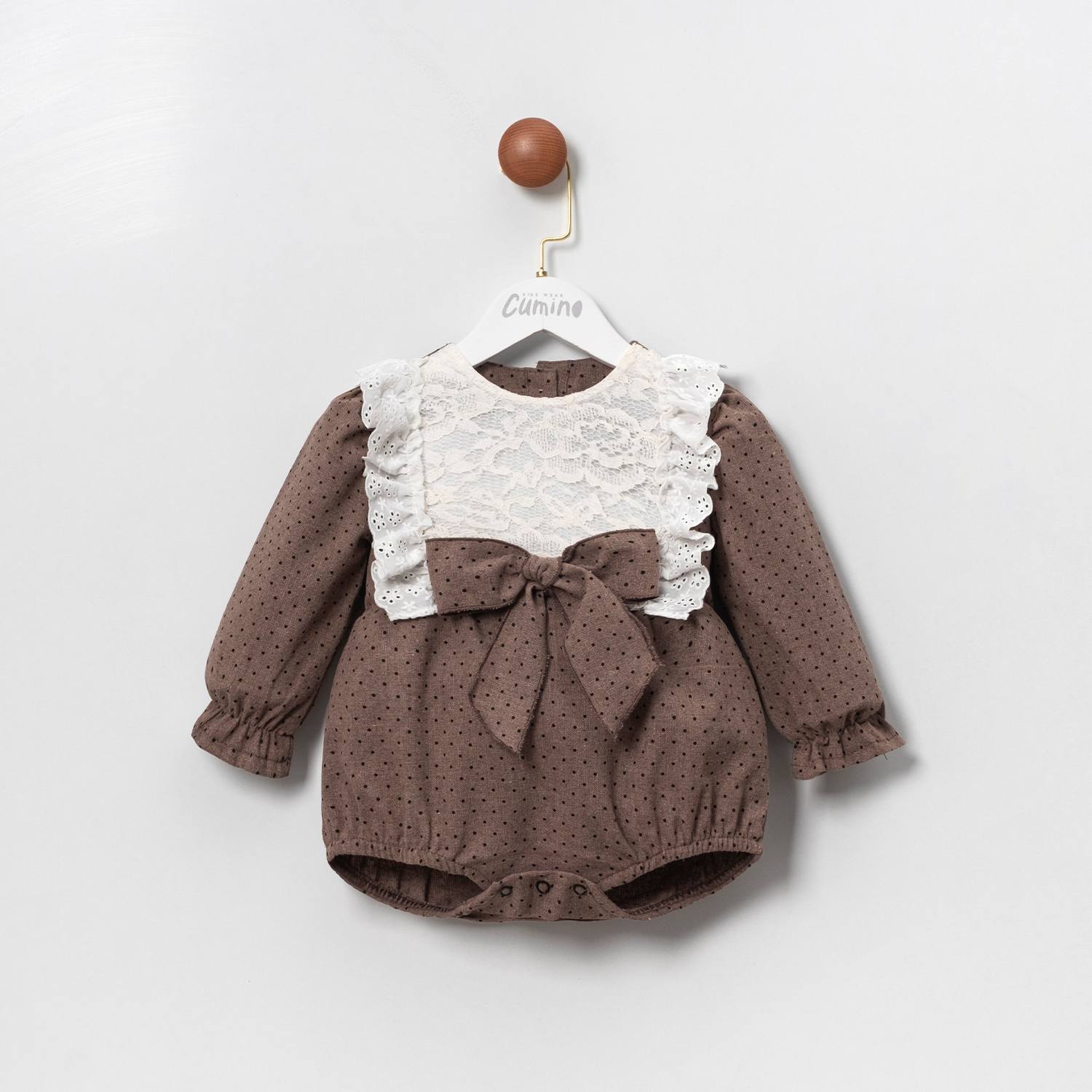 Elegant bodysuit with lace and bow for girls – Cumino (100% cotton)