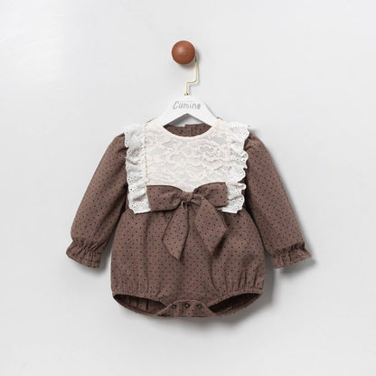 Elegant bodysuit with lace and bow for girls – Cumino (100% cotton)