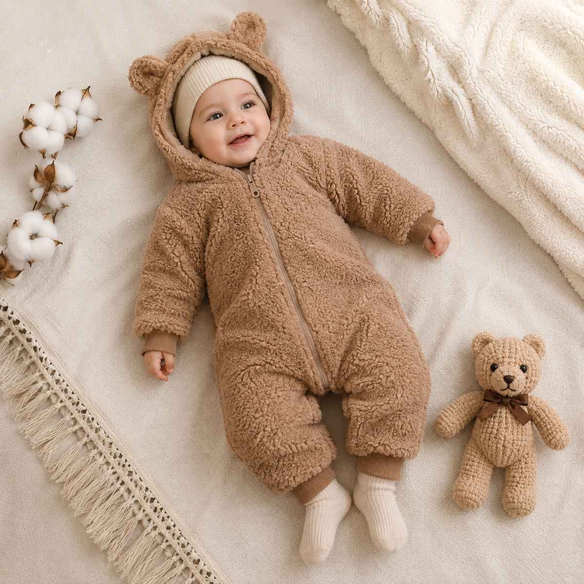 VAUVA Fleece Jumpsuit – Light Brown and Dark Brown (68-98)