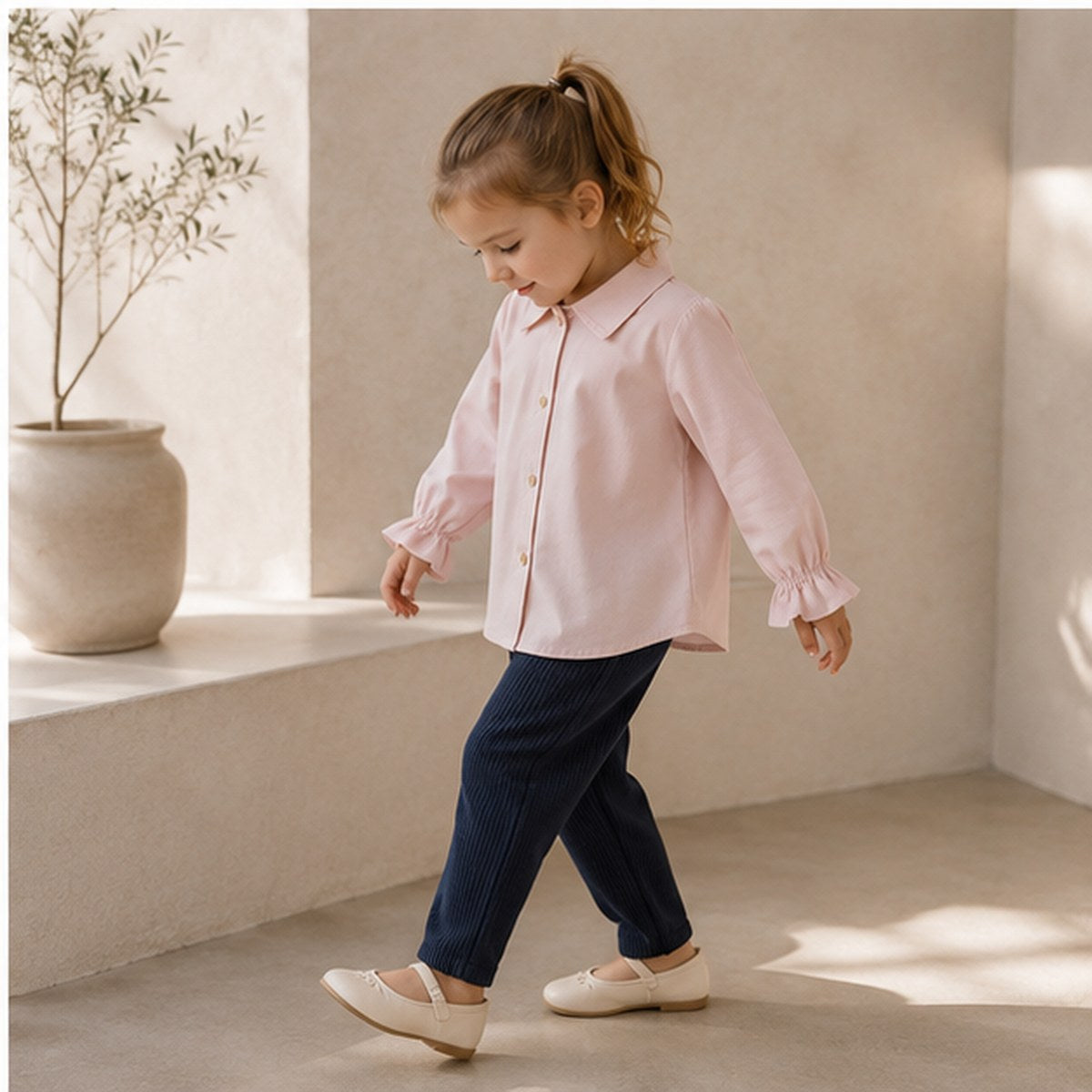 VAUVA girls' organic cotton set - Beige and Pink