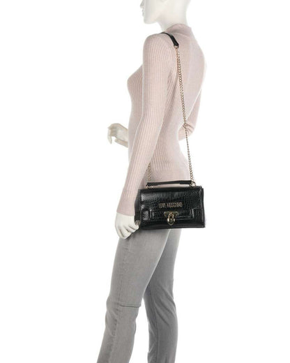 Schwarze Love Moschino-Tasche mit Kette und goldenen Details