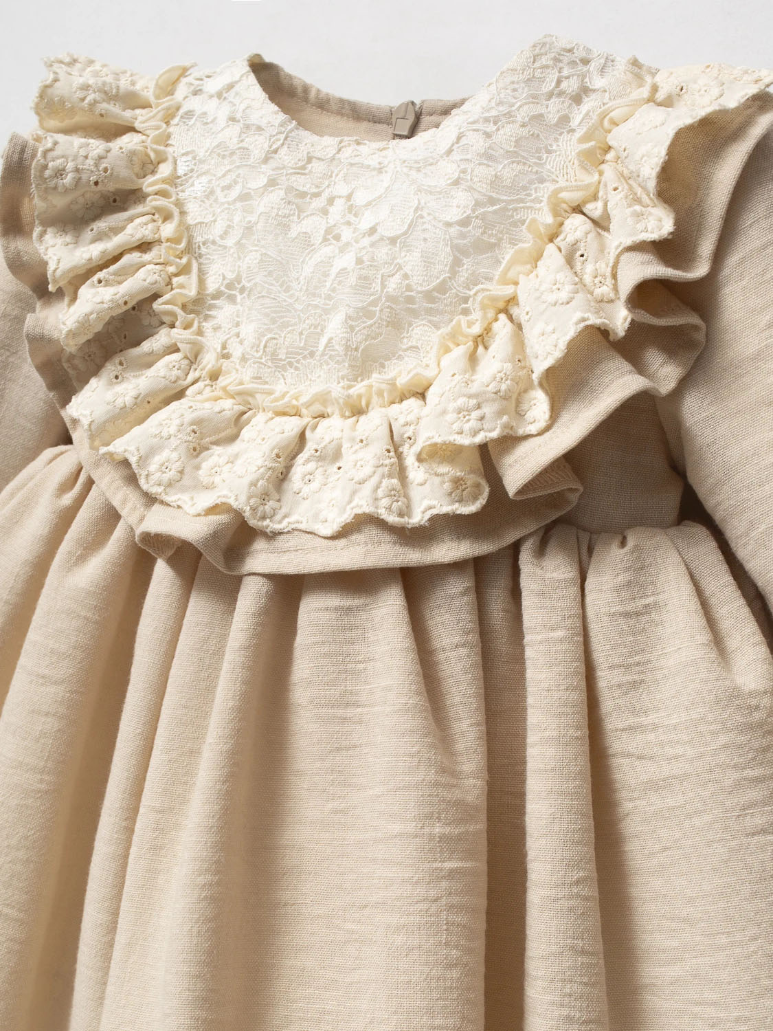 Cumino Elegantna Haljina - Cream Poliester s Lace Ovratnikom & Cute zekom