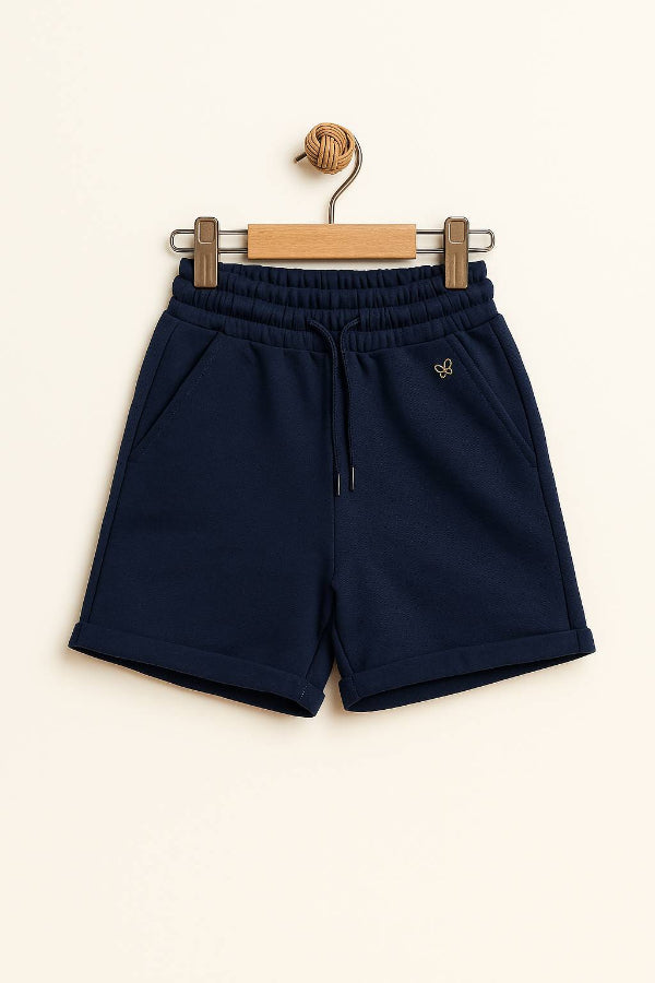 Dark blue children's shorts with decorative butterfly