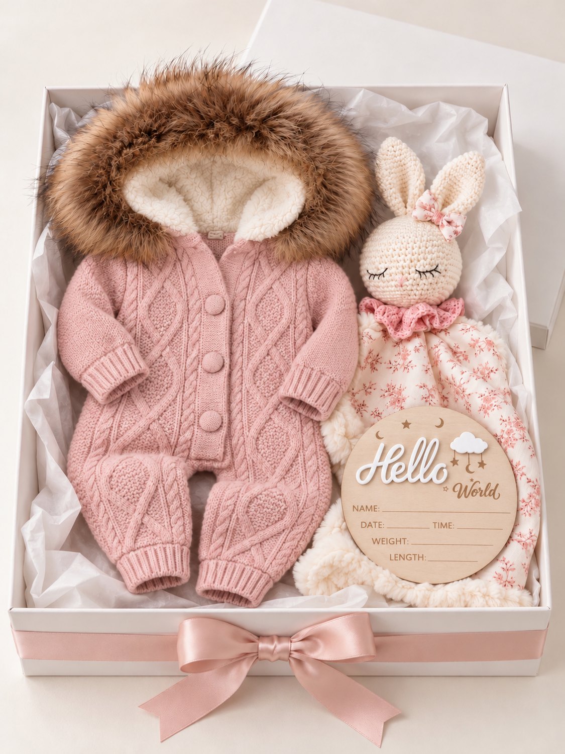 Premium Poklon paket Rose Bunny – Nipperland vuneni kombinezon i ručno izrađena mazilica