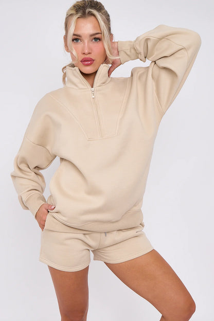 Fleece set: 1/2 zip hoodie and shorts 