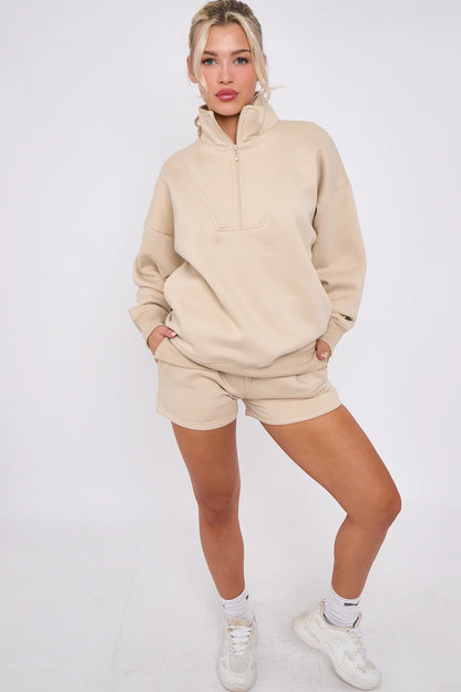 Fleece set: 1/2 zip hoodie and shorts 